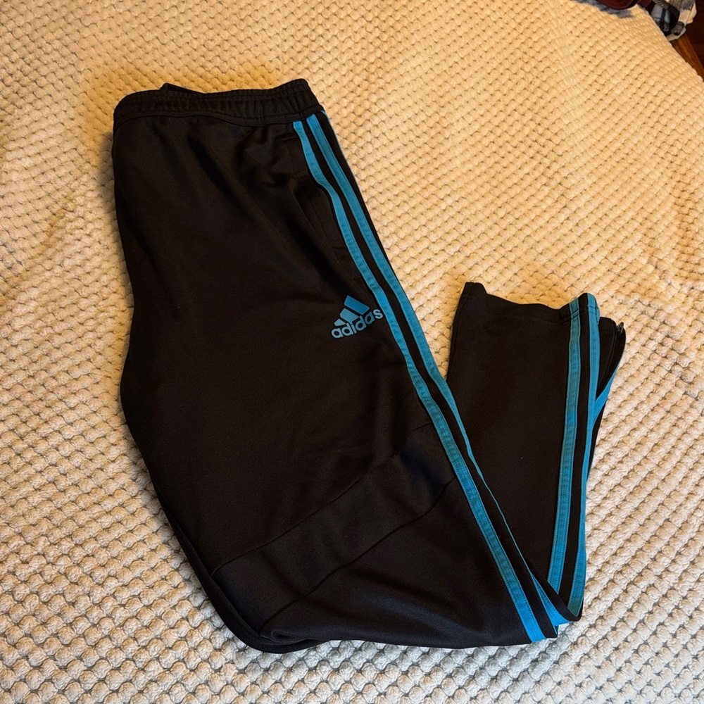 Adidas Men Black Joggers with Blue Accents